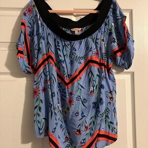 Juicy Couture Blue Asymmetrical Puff Sleeve Blouse